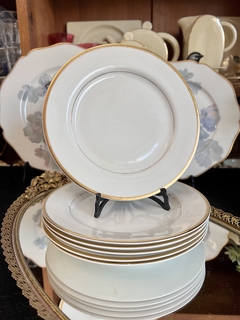Set 6 Platos Postre o Lunch Johnson Bros England Blanco Liso con Vivo en Oro C1930 en internet