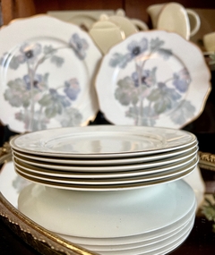 Set 6 Platos Postre o Lunch Johnson Bros England Blanco Liso con Vivo en Oro C1930 - Funcy Stuff Antiguedades