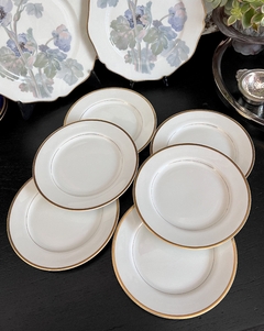 Set 6 Platos Postre o Lunch Johnson Bros England Blanco Liso con Vivo en Oro C1930 - tienda online