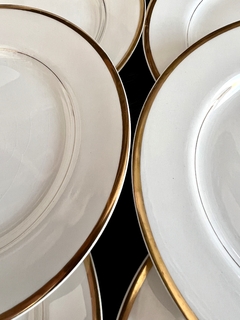 Set 6 Platos Postre o Lunch Johnson Bros England Blanco Liso con Vivo en Oro C1930