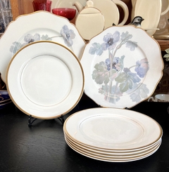 Set 6 Platos Postre o Lunch Johnson Bros England Blanco Liso con Vivo en Oro C1930 - comprar online