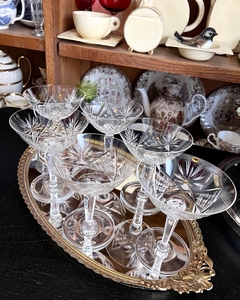 Set de 6 Copas para Champagne Coupe Cristal Tallado Fuste Facetado