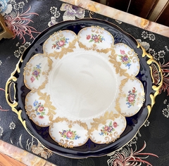 Gran Plato Masitero con Asas Porcelana Aelteste Hutschenreuther Hohenberg Germany Guarda Azul Cobalto Pintado a Mano C1948 en internet