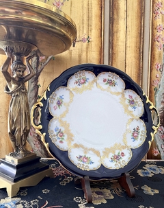 Gran Plato Masitero con Asas Porcelana Aelteste Hutschenreuther Hohenberg Germany Guarda Azul Cobalto Pintado a Mano C1948 - comprar online