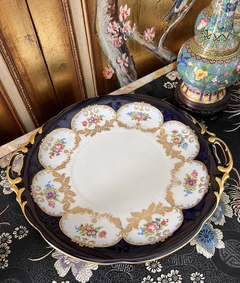 Gran Plato Masitero con Asas Porcelana Aelteste Hutschenreuther Hohenberg Germany Guarda Azul Cobalto Pintado a Mano C1948 en internet