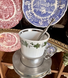 Taza para Cafe Porcelana con Montura , Plato y Cuchara de Peltre Elwe Zinn Germany C1970 - comprar online