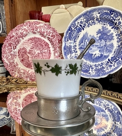 Taza para Cafe Porcelana con Montura , Plato y Cuchara de Peltre Elwe Zinn Germany C1970 en internet