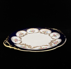 Gran Plato Masitero con Asas Porcelana Aelteste Hutschenreuther Hohenberg Germany Guarda Azul Cobalto Pintado a Mano C1948 - Funcy Stuff Antiguedades