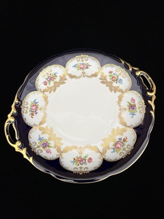 Imagen de Gran Plato Masitero con Asas Porcelana Aelteste Hutschenreuther Hohenberg Germany Guarda Azul Cobalto Pintado a Mano C1948