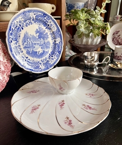 Taza para Te con Plato Snack Yamako Fine China Japan Floral vivos Oro C1960