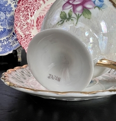 Taza para Te con Plato Porcelana LustreWare Japan Rosas Ala Reticulada C1930 - comprar online
