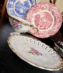 Taza para Te con Plato Porcelana LustreWare Japan Rosas Ala Reticulada C1930 en internet