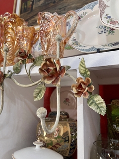 Imagen de Perchero de Pared 2 Ganchos en Hierro Forjado y Esmaltado Flores y Hojas C1980