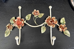 Perchero de Pared 2 Ganchos en Hierro Forjado y Esmaltado Flores y Hojas C1980 - comprar online