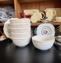 Set de 6 Bowls Vintage de Ceramica Blanca con Frutas a Relieve C1980