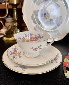 Trio para Te Porcelana Heinrich Bavaria #16530 Christine C1955 Floral Vivo en Oro