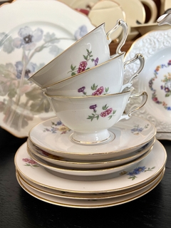 Trio para Te Porcelana Heinrich Bavaria #16530 Christine C1955 Floral Vivo en Oro en internet