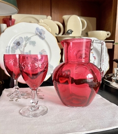 Antigua Jarra Victoriana Cristal Cramberry C1880. Para Agua o Jugo Hermosa e Impecable. - tienda online
