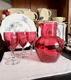 Antigua Jarra Victoriana Cristal Cramberry C1880. Para Agua o Jugo Hermosa e Impecable.