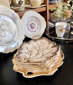 Set para Postre o Lunch x 6 Loza Lindolit Hojas Ivory y Oro C1960 - comprar online