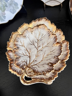Set para Postre o Lunch x 6 Loza Lindolit Hojas Ivory y Oro C1960 - tienda online