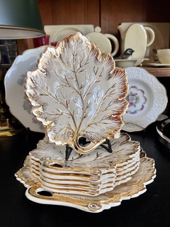 Imagen de Set para Postre o Lunch x 6 Loza Lindolit Hojas Ivory y Oro C1960