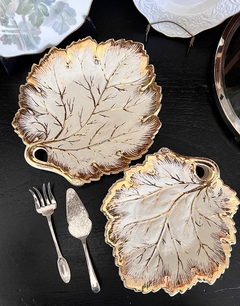 Set para Postre o Lunch x 6 Loza Lindolit Hojas Ivory y Oro C1960 - Funcy Stuff Antiguedades