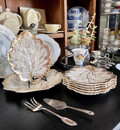 Set para Postre o Lunch x 6 Loza Lindolit Hojas Ivory y Oro C1960