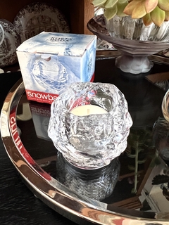 Portavela Candelero Cristal Sueco Kosta Boda Snowball diseñado por Ann Warff 1973 - Funcy Stuff Antiguedades