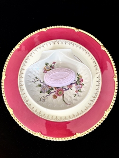 Hermosa Jabonera de Porcelana Bernardaud & Cie. Limoges Celadon Bengali C1980