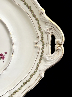Bandeja Redonda con Asas Porcelana Bernardaud & Cie. Limoges France Patternn Chevreuse C1940 - Funcy Stuff Antiguedades