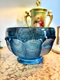 Magnifico y Antiguo Centro de Mesa , Frutera o Flowers Bolws Vintage Cloud Glass G. Davidson & Co. England Nube Azul C1925
