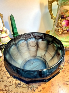 Magnifico y Antiguo Centro de Mesa , Frutera o Flowers Bolws Vintage Cloud Glass G. Davidson & Co. England Nube Azul C1925 - Funcy Stuff Antiguedades