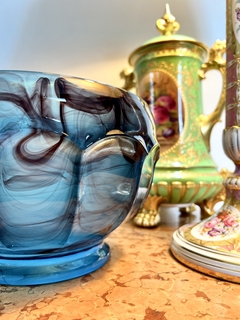 Magnifico y Antiguo Centro de Mesa , Frutera o Flowers Bolws Vintage Cloud Glass G. Davidson & Co. England Nube Azul C1925 - tienda online