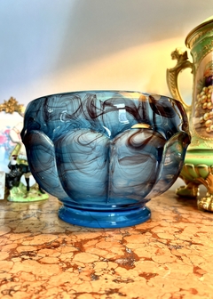 Imagen de Magnifico y Antiguo Centro de Mesa , Frutera o Flowers Bolws Vintage Cloud Glass G. Davidson & Co. England Nube Azul C1925