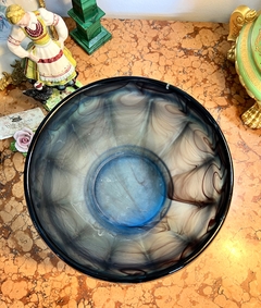 Magnifico y Antiguo Centro de Mesa , Frutera o Flowers Bolws Vintage Cloud Glass G. Davidson & Co. England Nube Azul C1925