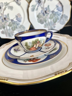 Trio para Te Porcelana Czechoslovakia Export Escenas y Reservas Florales C1950 - comprar online