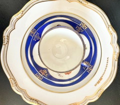 Trio para Te Porcelana Czechoslovakia Export Escenas y Reservas Florales C1950 - Funcy Stuff Antiguedades