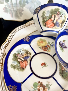 Trio para Te Porcelana Czechoslovakia Export Escenas y Reservas Florales C1950 - comprar online