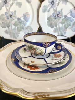Trio para Te Porcelana Czechoslovakia Export Escenas y Reservas Florales C1950 en internet