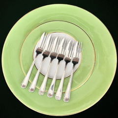 Juego de 6 Tenedores para Reposteria Mappin & Webb England Princess Plate ZigZag C1930 - Funcy Stuff Antiguedades