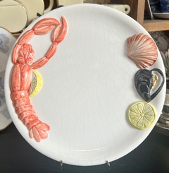Gran Plato de Ceramica Bassano Italy, Frutos de Mar, Decoracion a Relieve C1970 - Funcy Stuff Antiguedades