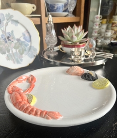 Gran Plato de Ceramica Bassano Italy, Frutos de Mar, Decoracion a Relieve C1970 en internet