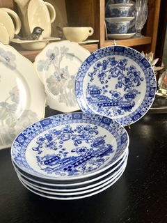 Juego de 6 Platos Hondos Porcelana Tsuji Modelo Old Blue C1980