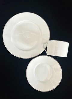 Imagen de Trio para Te Porcelana Lorenz Hutschenreuther Selb Germany White & Silver Line C1955-1968