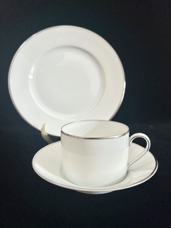 Trio para Te Porcelana Lorenz Hutschenreuther Selb Germany White & Silver Line C1955-1968 - comprar online