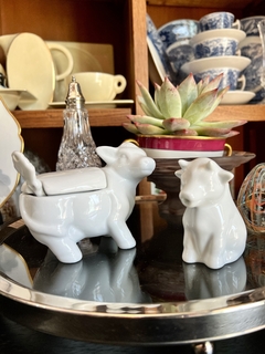 Cremera y Azucarera Porcelana Blanca Vaquita