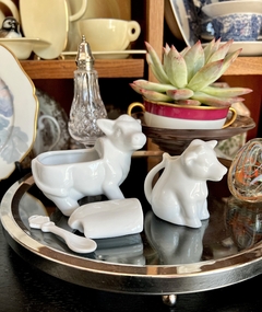 Cremera y Azucarera Porcelana Blanca Vaquita - Funcy Stuff Antiguedades
