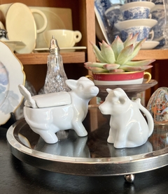 Imagen de Cremera y Azucarera Porcelana Blanca Vaquita