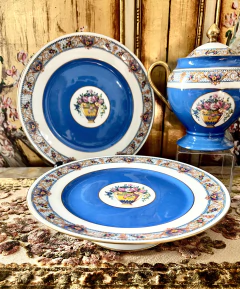 Plato con Pie Bajo para Masas Raynaud & Co. Limoges France Bouquet Oro C1943 - Funcy Stuff Antiguedades